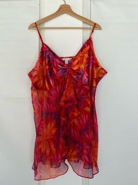 Cacique Sheer Nightie Floral Sheer Satin Trim Open Front Size 18/20 SW23